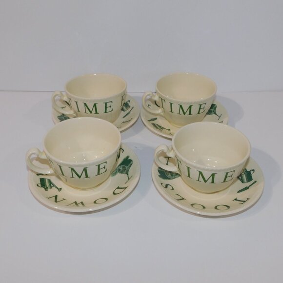 Set 4 Wood & Sons The Kitchen Garden Green Tools Down Time for Tea Teacup Saucer - Picture 10 of 10